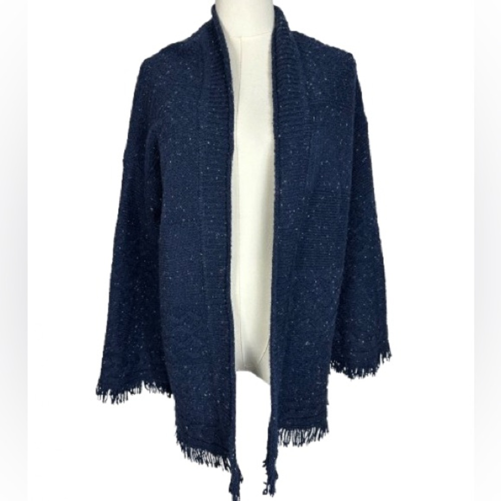 Michael Stars Navy Open-Front Fringe Hem Knit Cardigan
